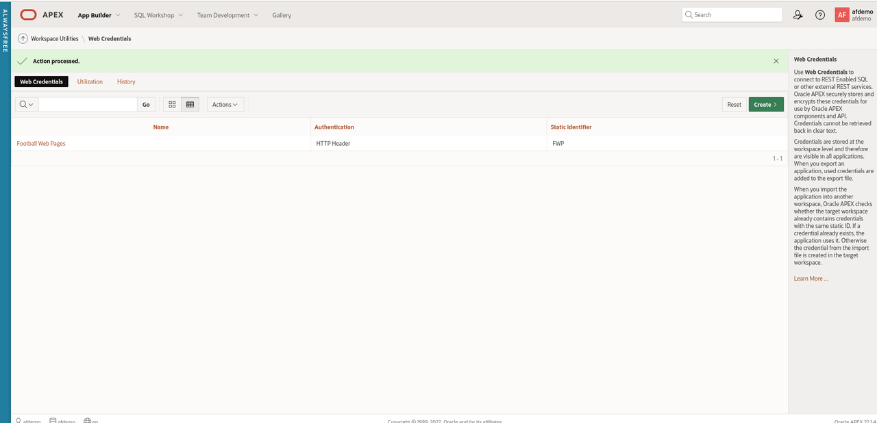 Web Credentials Create Web Creds Complete