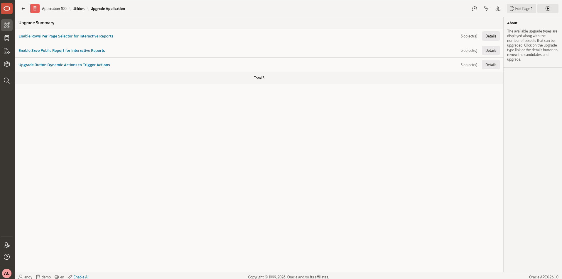 APEX Upgrade Application