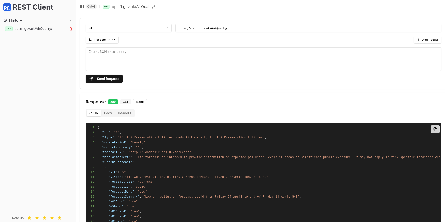 Air Quality Chrome REST Client